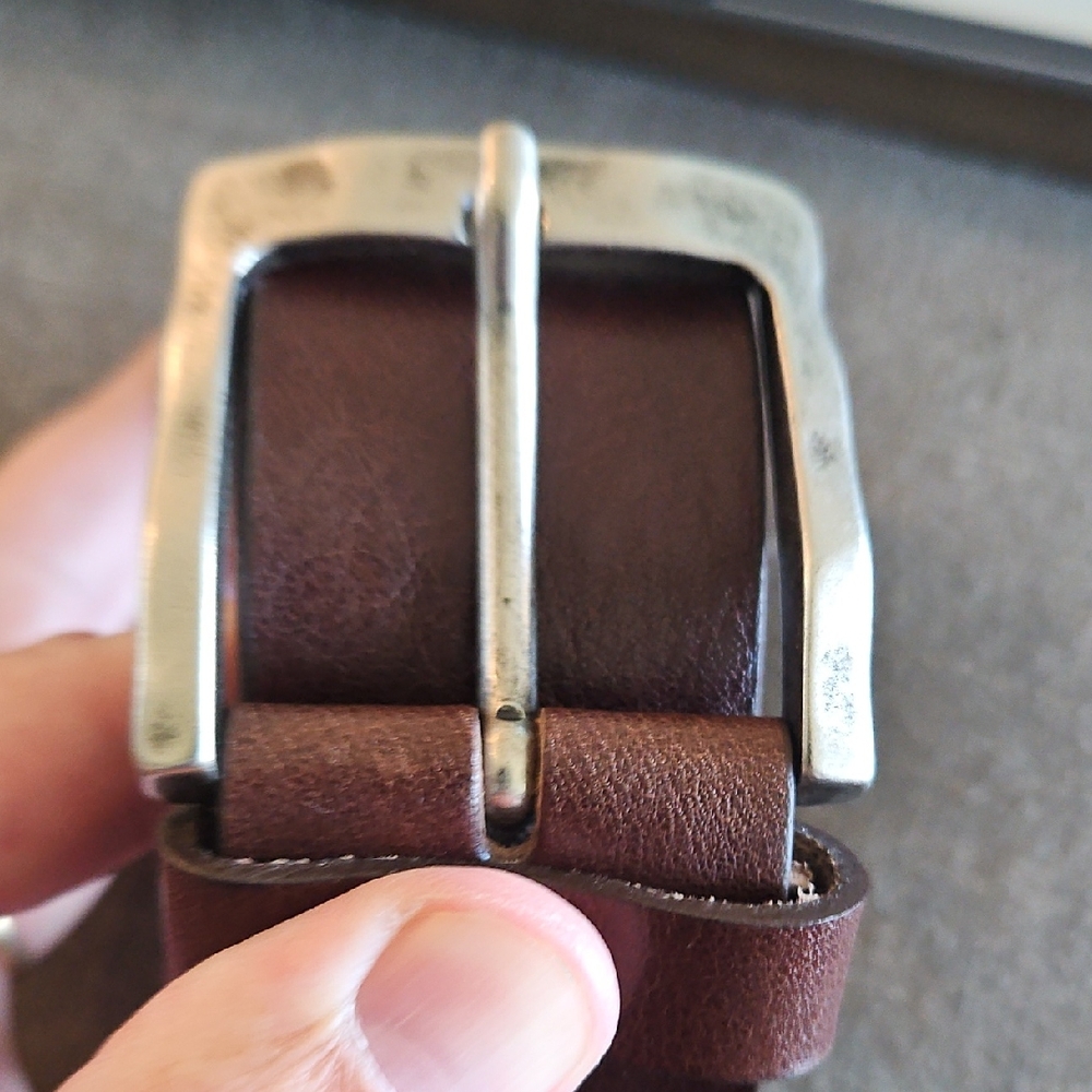 Classic Brown Leather Belt with Silver Buckle
